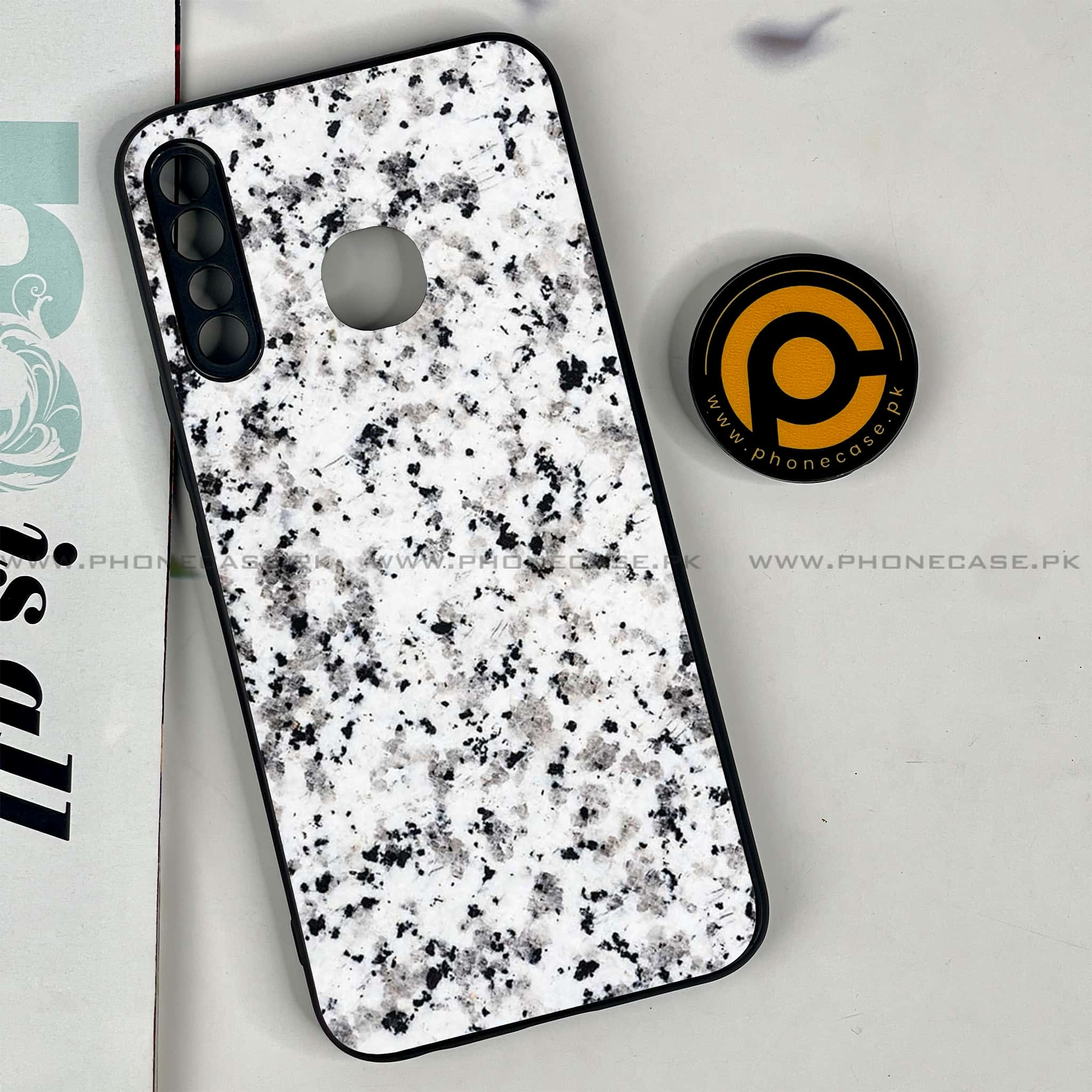 Infinix Hot 8 Lite - White Marble series - Premium Printed Glass soft Bumper shock Proof Cas