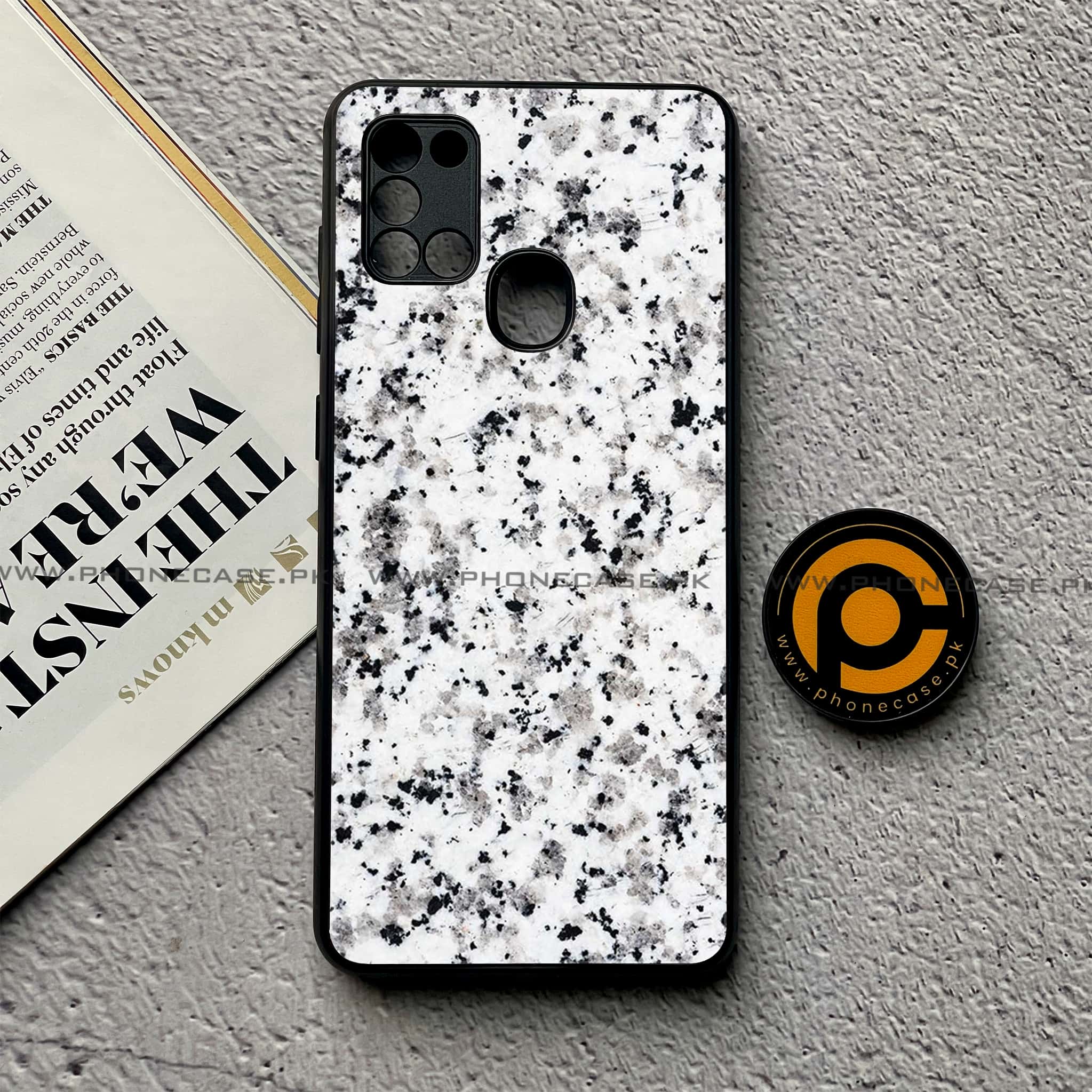 Samsung Galaxy A21s - White Marble Series - Premium Printed Glass soft Bumper shock Proof Case