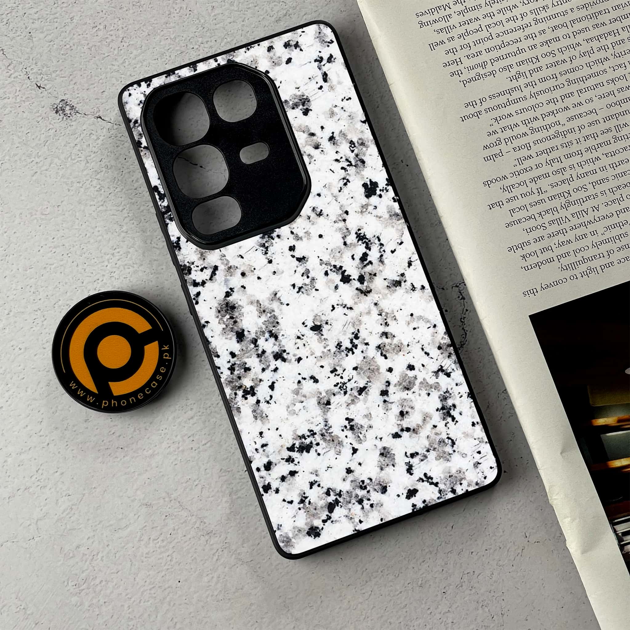 Infinix Note 50 - White Marble Series - Premium Metal Printed Soft Bumper Shockproof Case