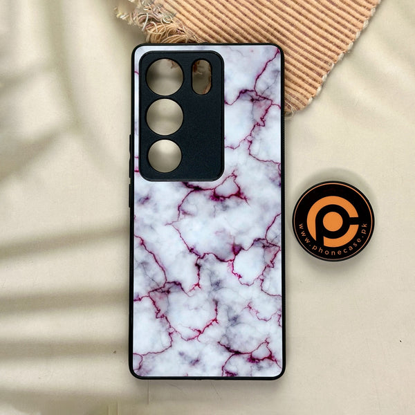 Vivo V29 - White Marble Series - Premium Printed Glass soft Bumper shock Proof Case