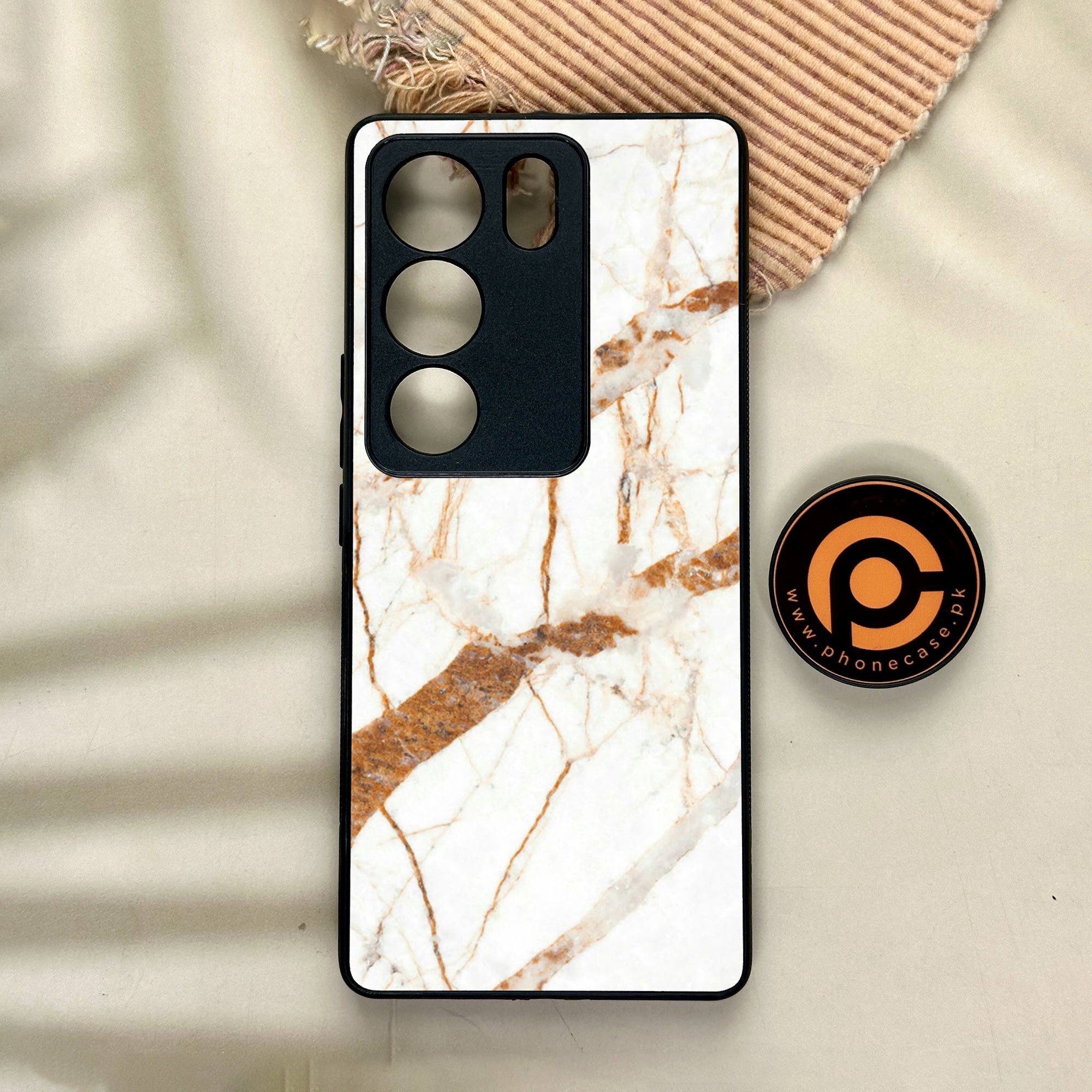 Vivo V29 - White Marble Series - Premium Printed Glass soft Bumper shock Proof Case