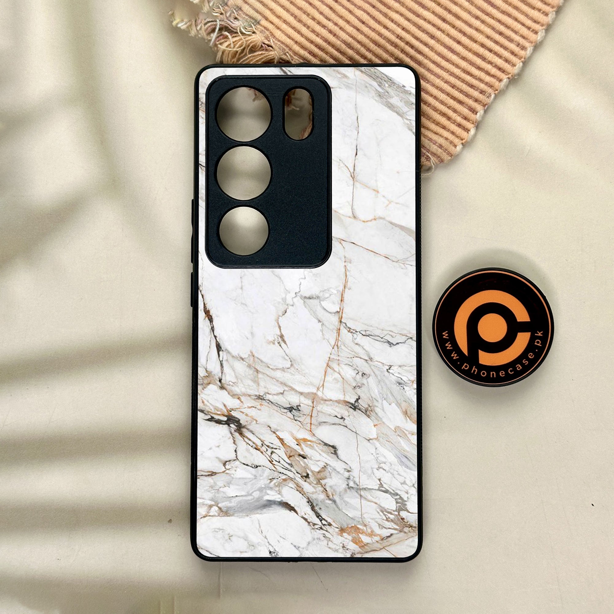 Vivo V29 - White Marble Series - Premium Printed Glass soft Bumper shock Proof Case