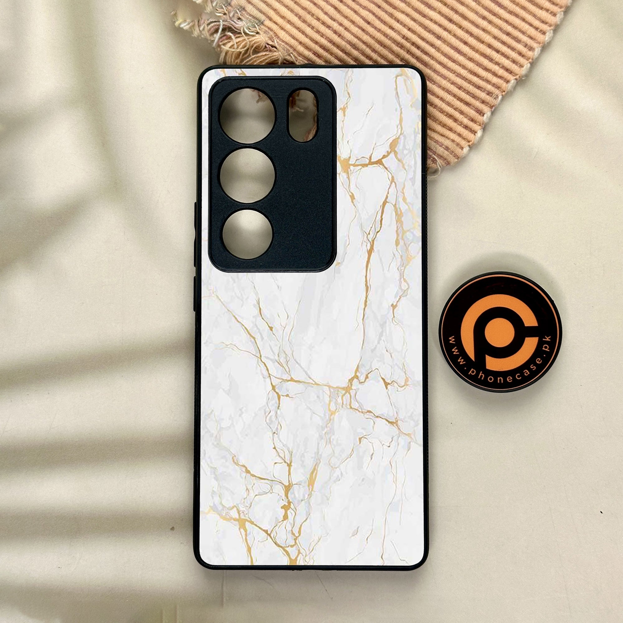 Vivo V29 - White Marble Series - Premium Printed Glass soft Bumper shock Proof Case