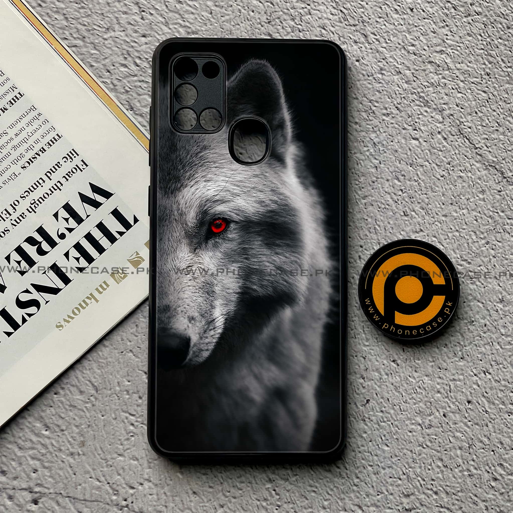 Samsung Galaxy A21s - Wolf Series - Premium Printed Glass soft Bumper shock Proof Case