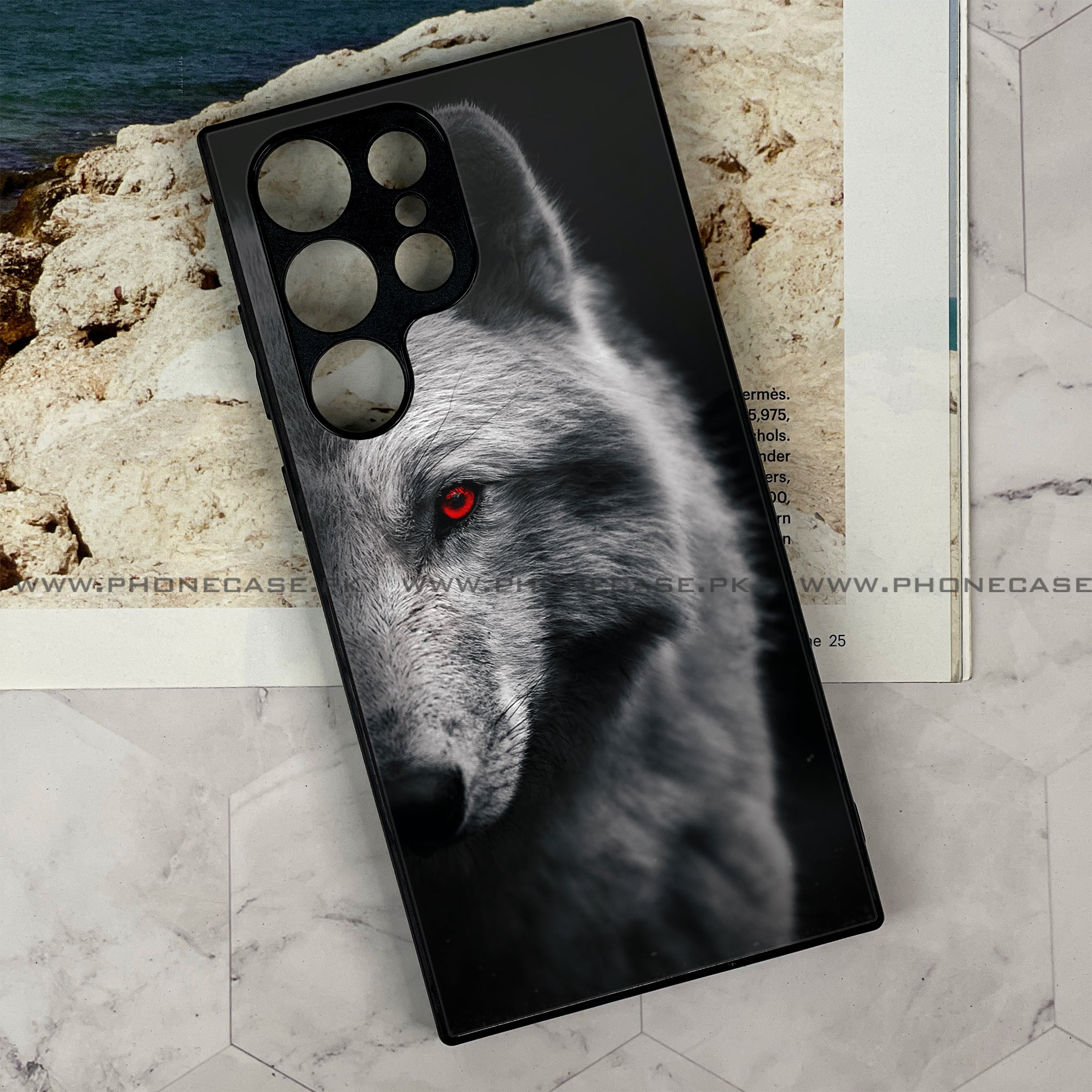 Samsung Galaxy S23 Ultra Wolf Series Premium Printed Glass soft Bumper shock Proof Case