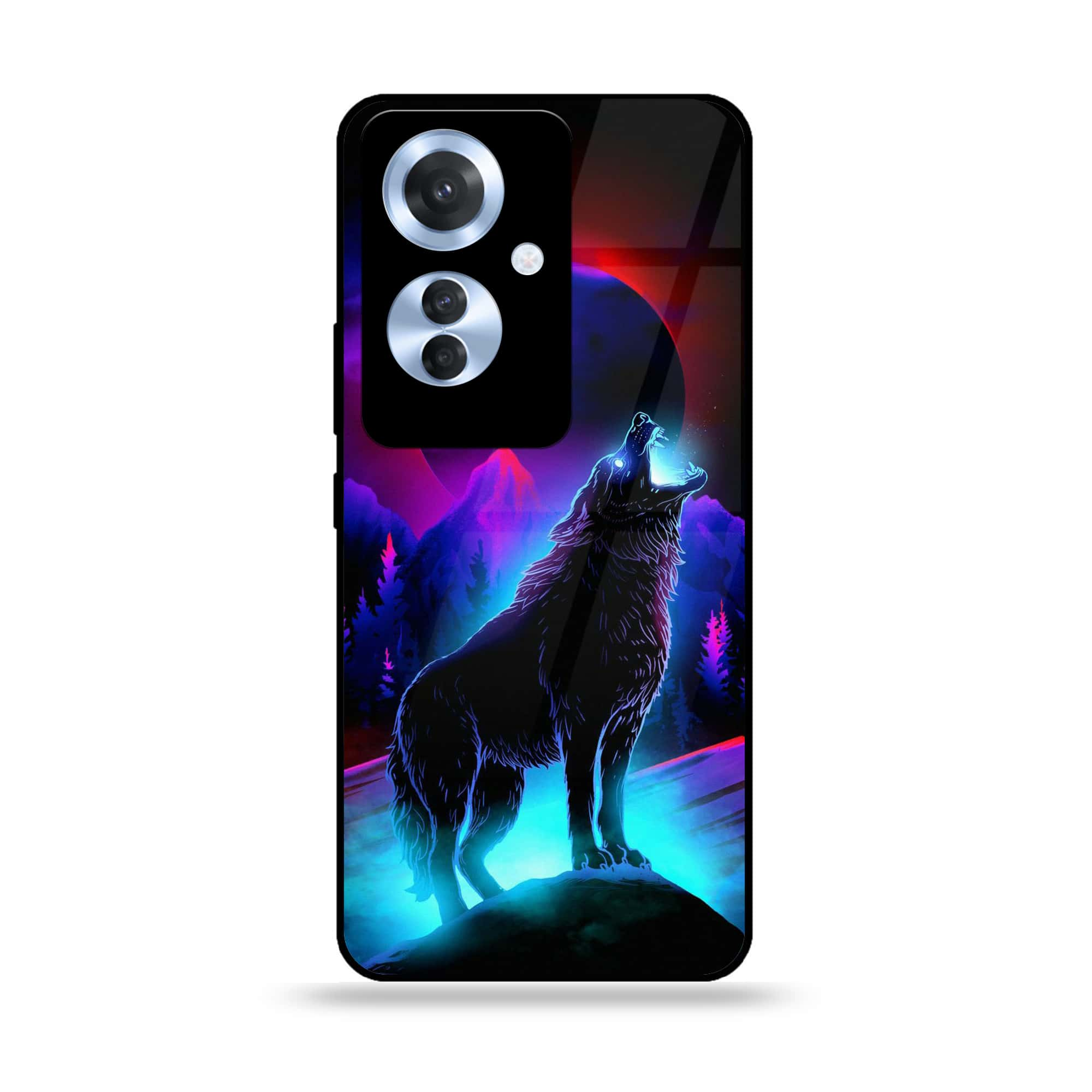 Oppo Reno 11F - Wolf Series - Premium Printed Glass soft Bumper shock Proof Case