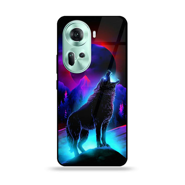 Oppo Reno 11 5G - Wolf Design 2- Premium Printed Glass soft Bumper shock Proof Case CS-44086