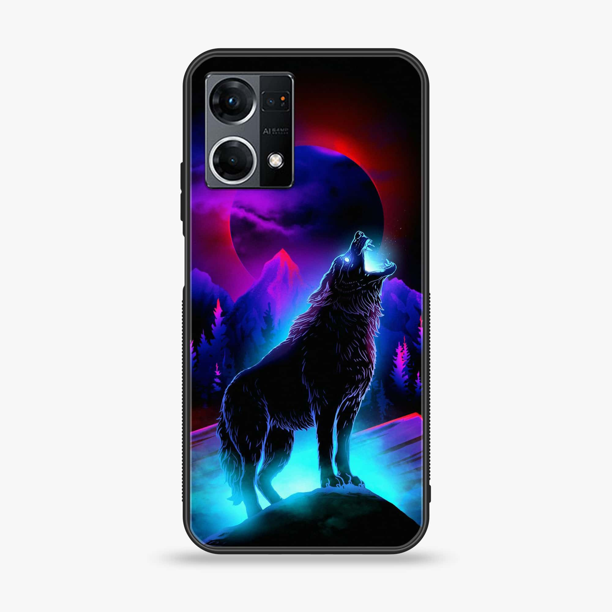 Oppo Reno 7 - Wolf Series - Premium Printed Glass soft Bumper shock Proof Case