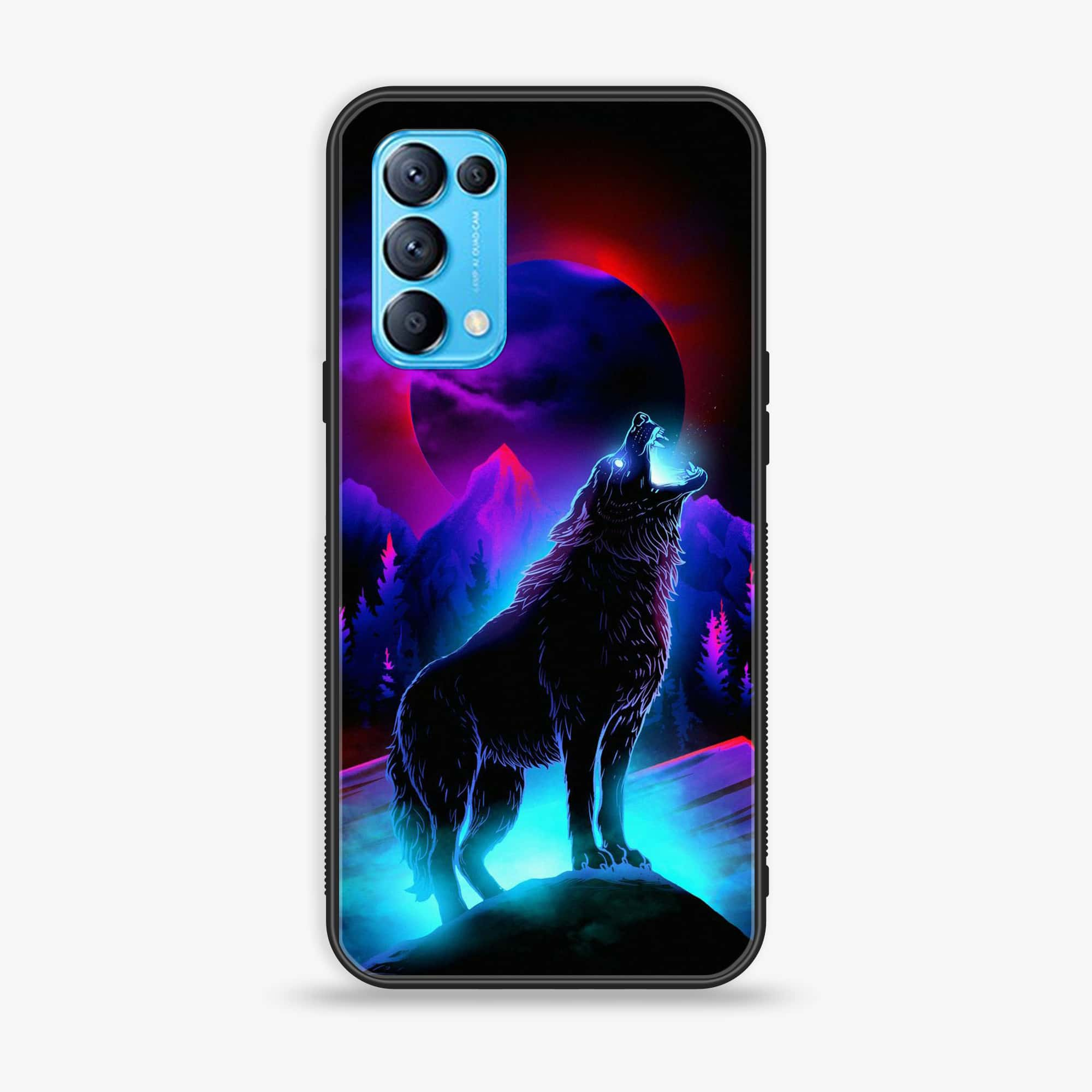 Oppo Reno 5 Wolf Series  Premium Printed Glass soft Bumper shock Proof Case