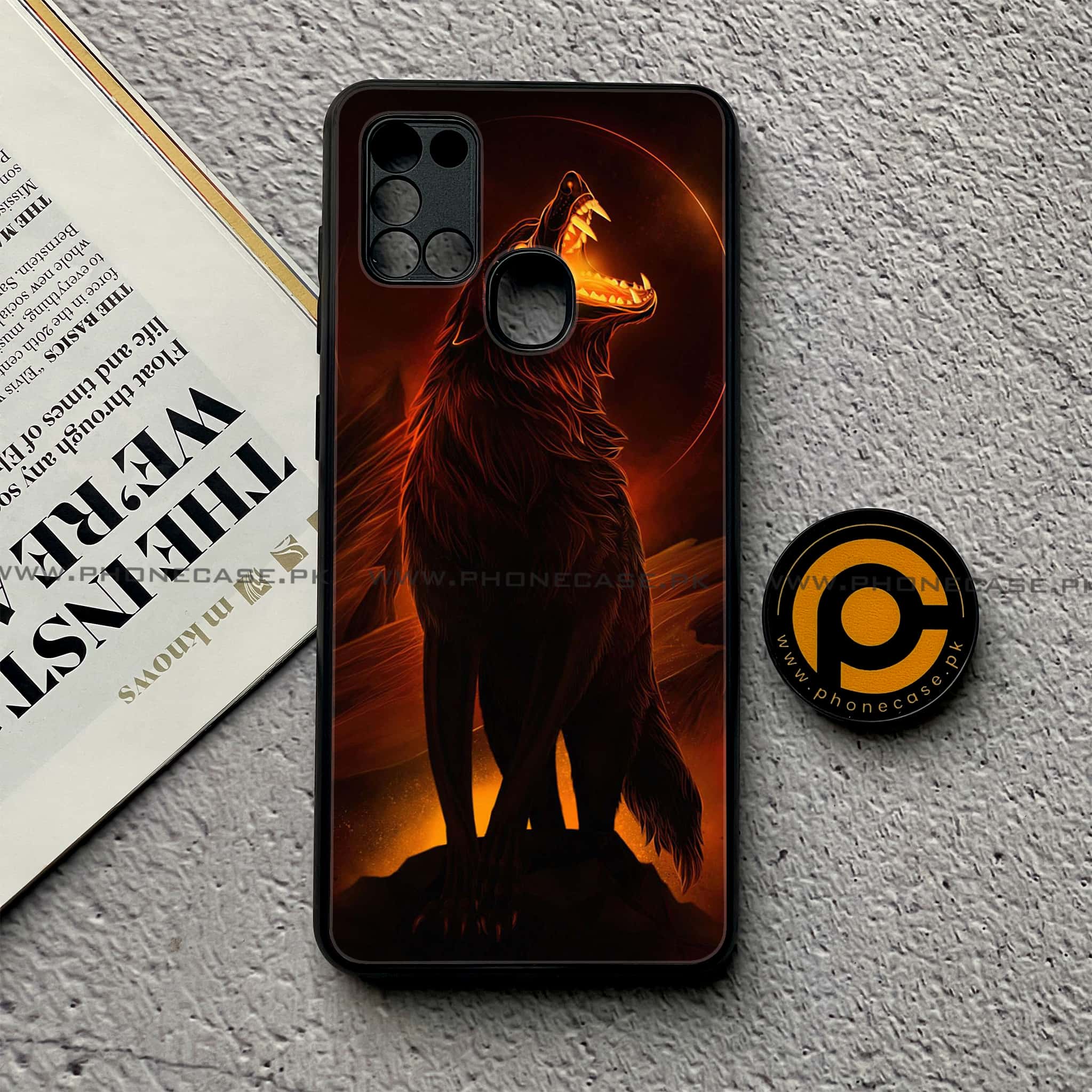 Samsung Galaxy A21s - Wolf Series - Premium Printed Glass soft Bumper shock Proof Case