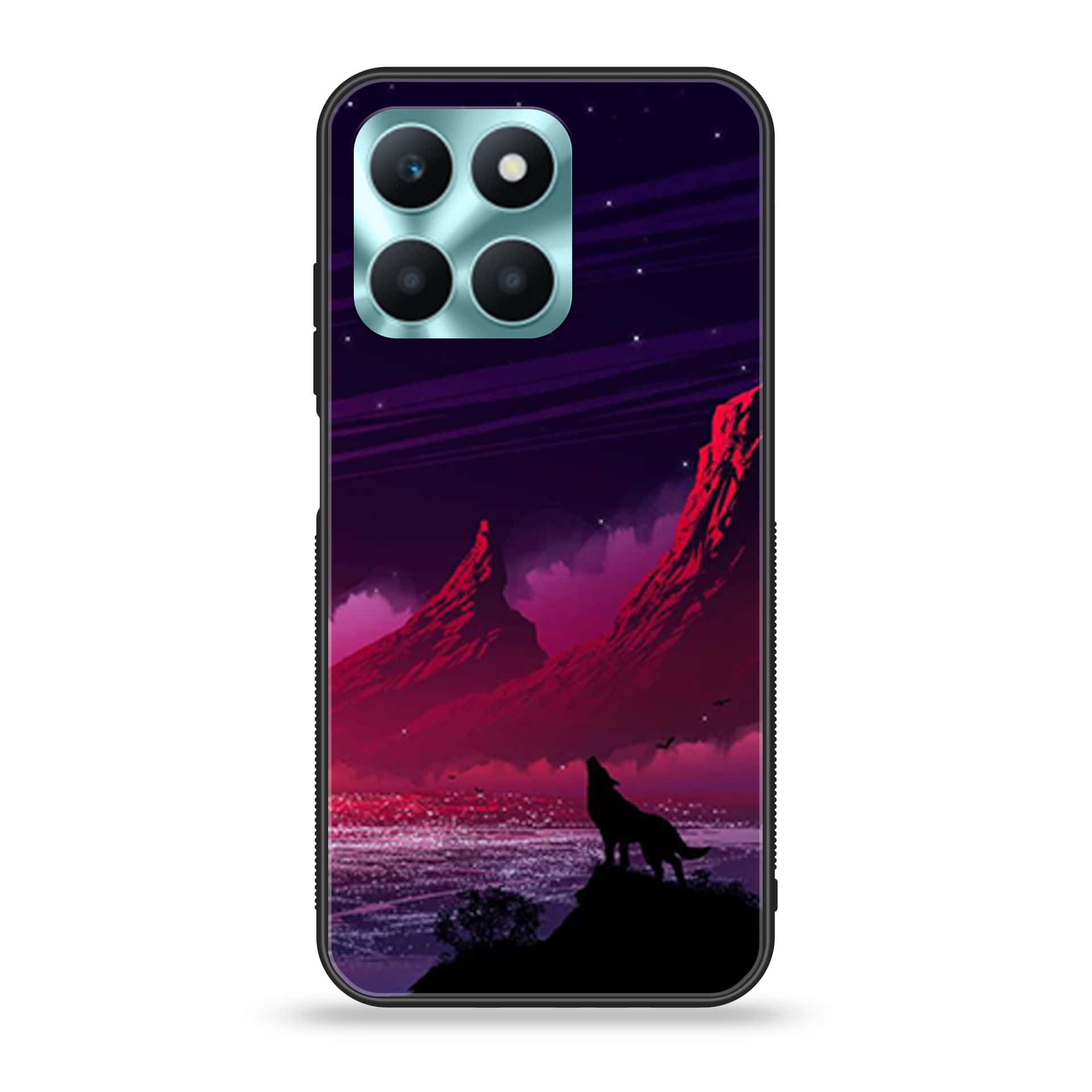 Honor X6a - Wolf Series - Premium Printed Glass soft Bumper shock Proof Case