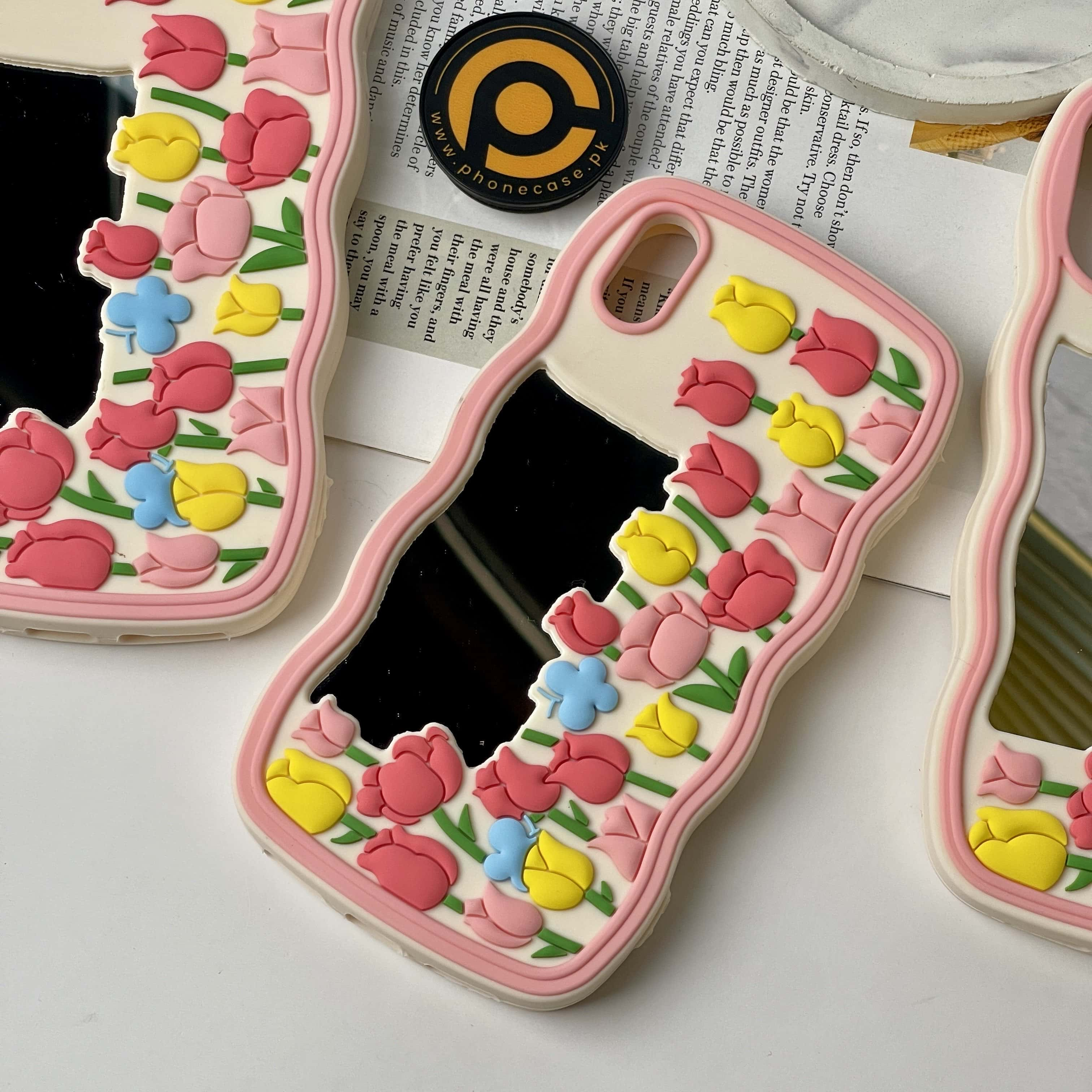 iPhone All Models Cute Mirror Floral Silicon ShockProof Rubber 3D Case