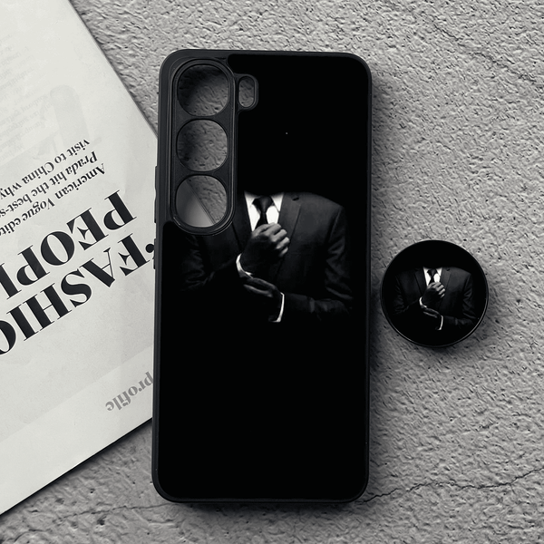 Vivo Y200 4G - Black Art  Design 1  - Premium Metal Printed soft Bumper Shock Proof Case + with pop socket  CS-32544