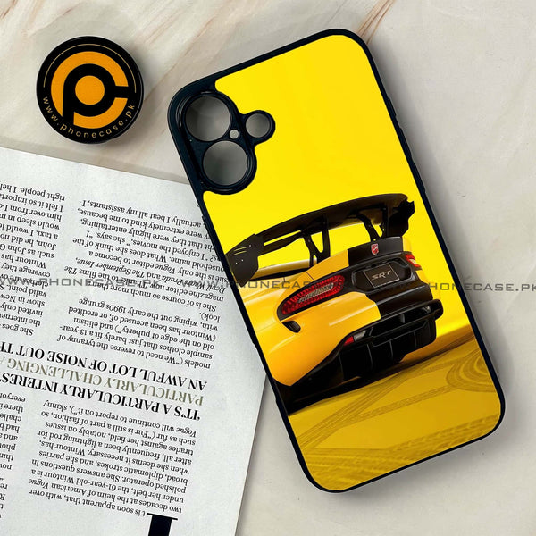 iPhone 16 Plus - Yellow Racing Car - Premium Printed Glass soft Bumper shock Proof Case