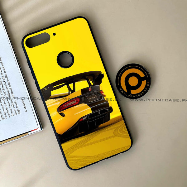 HUAWEI Y7 PRIME (2018) - Yellow Racing Car - Premium Printed Glass soft Bumper Shock Proof Case