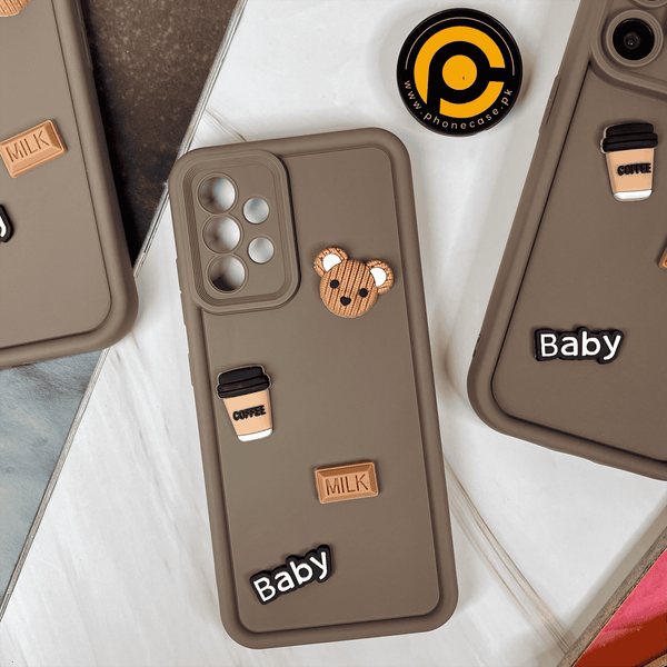 Galaxy A52/A52 5G /A52s Cute 3D Bear Coffee Milk Candy icons Liquid silicon Case