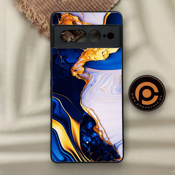 Google Pixel 7 Pro - Blue Golden Marble - Premium Metal Printed Soft Bumper Shock Proof Case