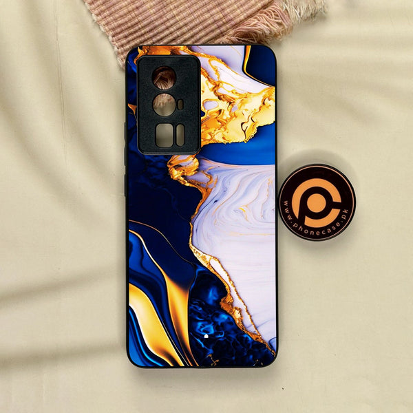 Xiaomi Poco F5 Pro - Blue Golden Marble - Premium Metal Printed Soft Bumper Shock Proof Case