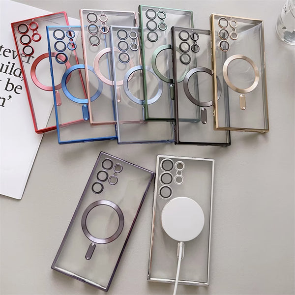 Galaxy S23 Ultra MagSafe Supported Luxury Plating Case with Built-in Camera Lens