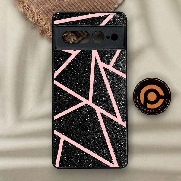 Google Pixel 7 Pro - Black Sparkle Glitter With Rosegold - Premium Metal Printed Soft Bumper Shock Proof Case
