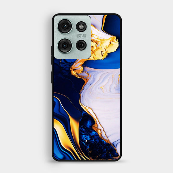 Motorola Moto G75 - Blue Golden Marble - Premium Metal Printed Soft Bumper Shock Proof Case
