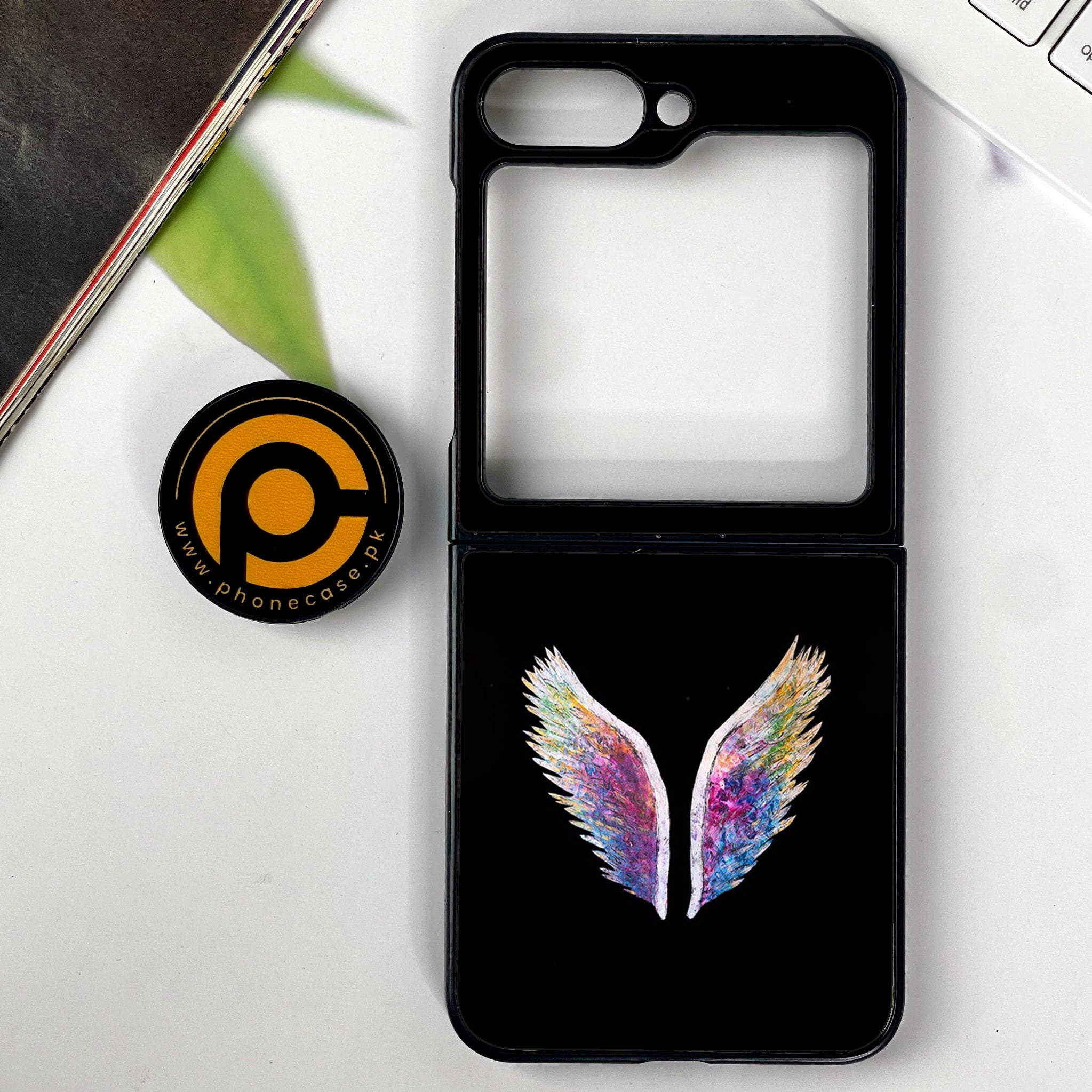 Galaxy Z Flip 6 - Angel Wings Series - Premium Printed Glass soft Bumper shock Proof Case