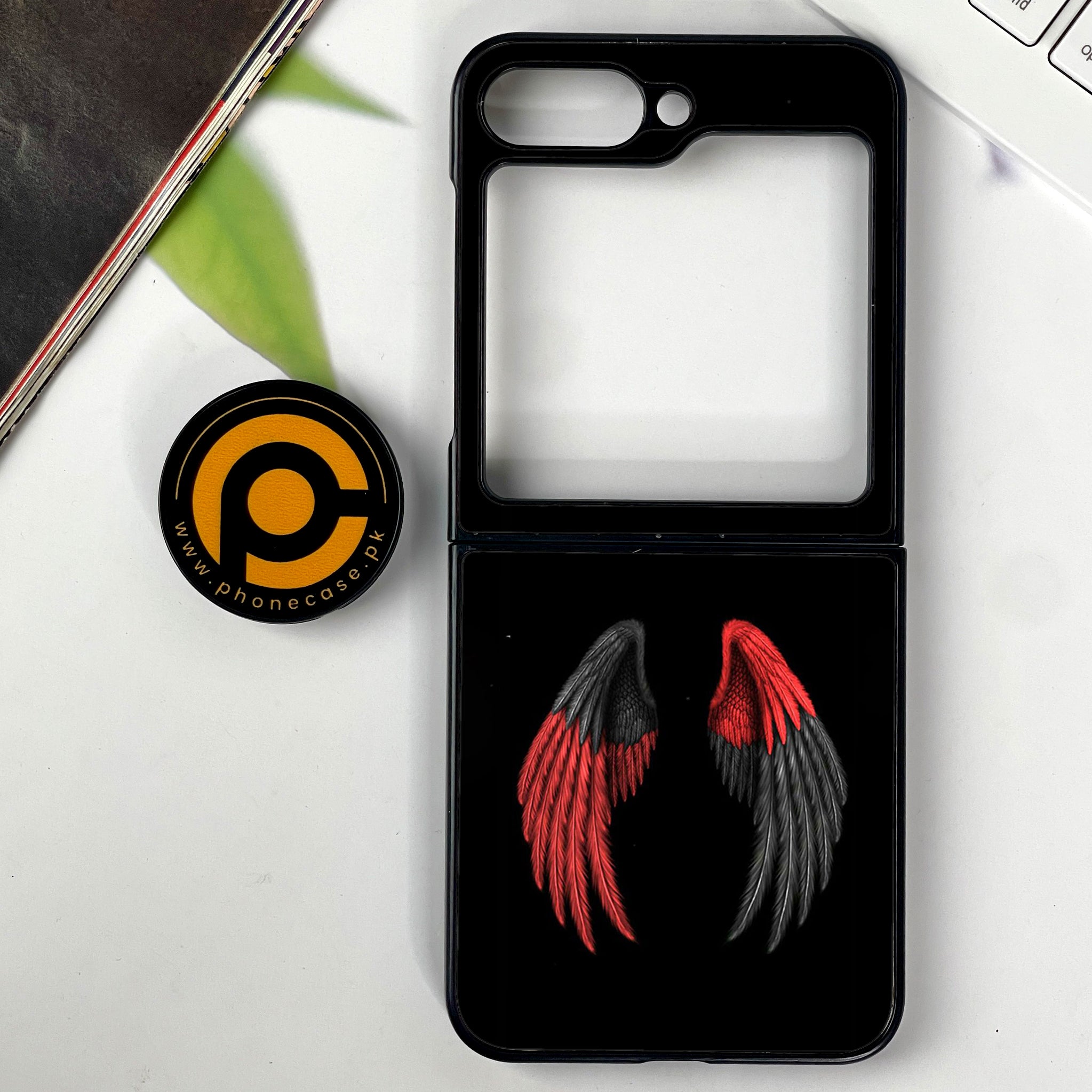 Galaxy Z Flip 6 - Angel Wings Series - Premium Printed Glass soft Bumper shock Proof Case