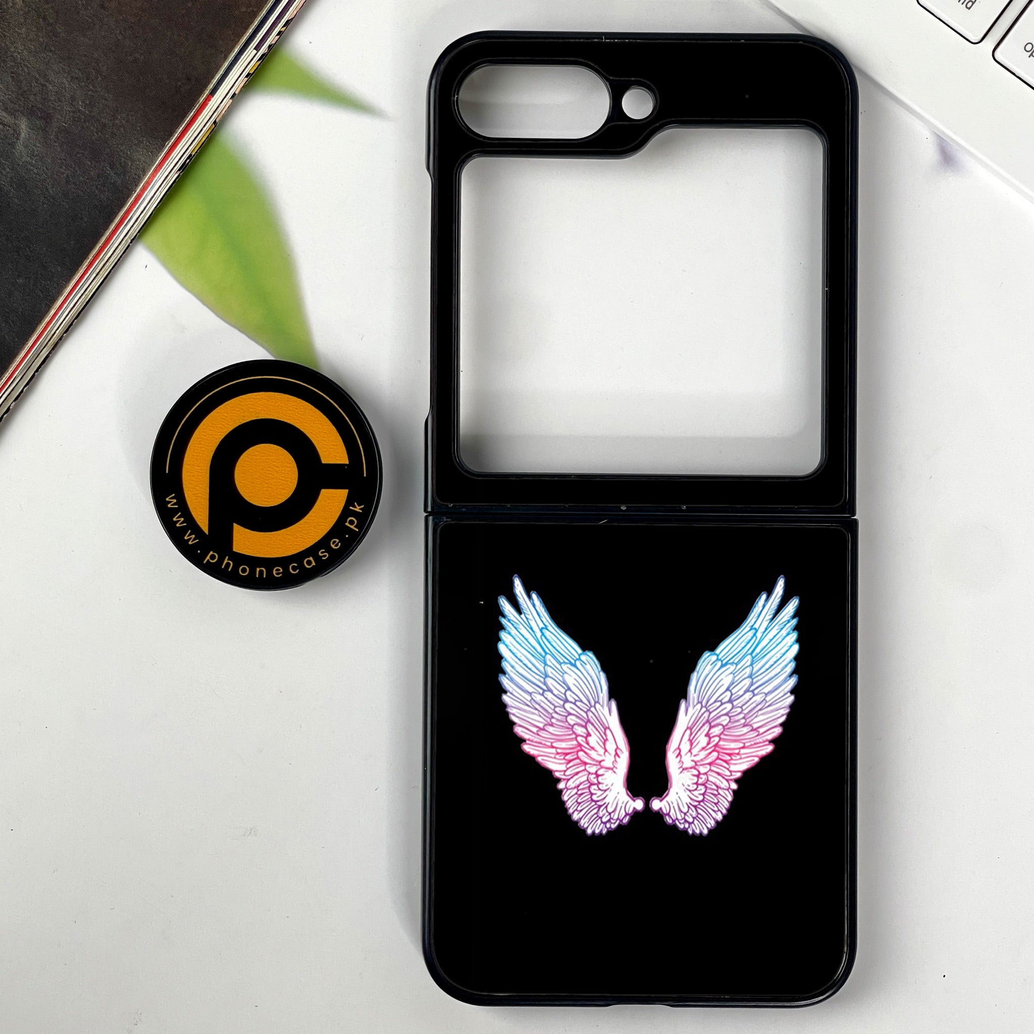 Galaxy Z Flip 6 - Angel Wings Series - Premium Printed Glass soft Bumper shock Proof Case