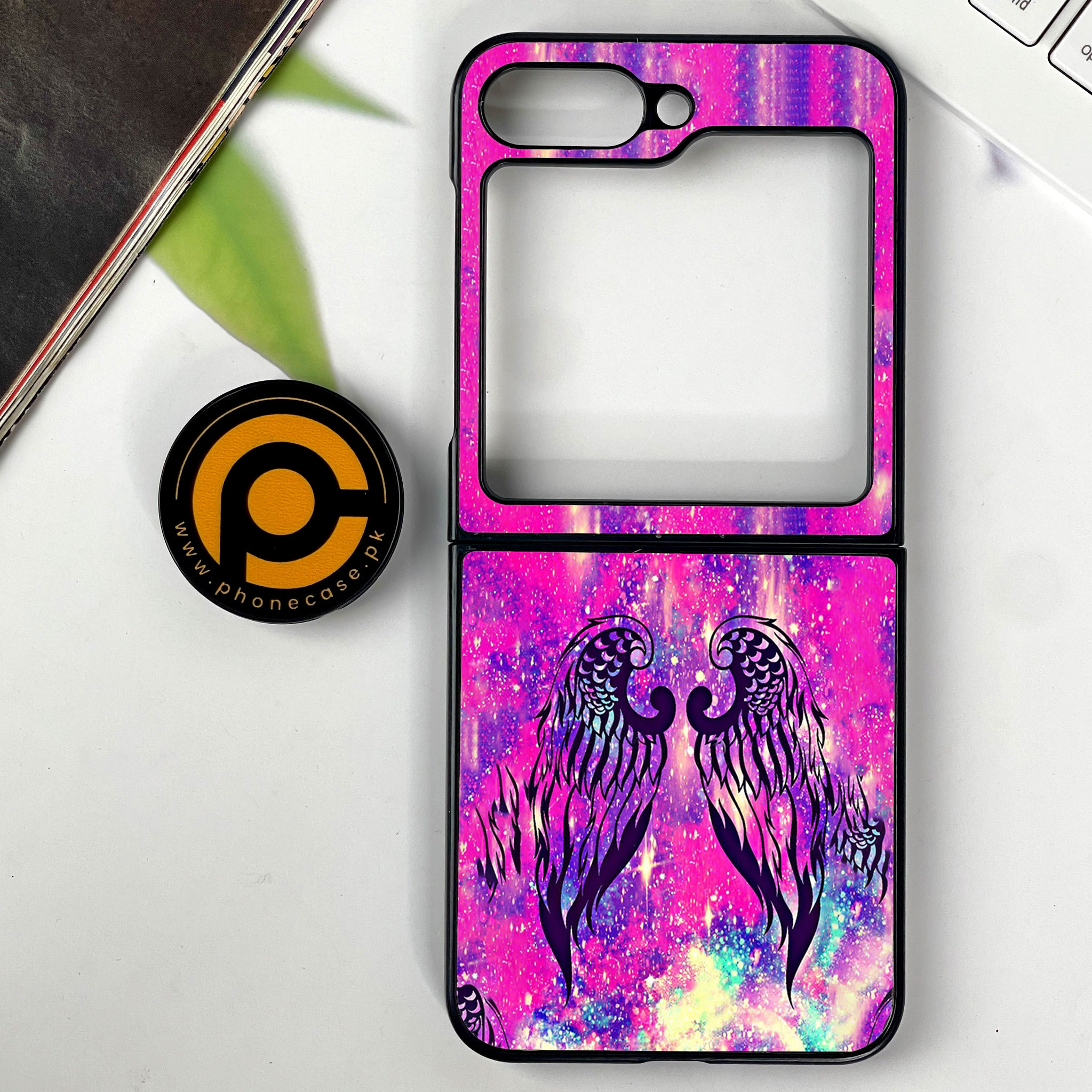 Galaxy Z Flip 6 - Angel Wings Series - Premium Printed Glass soft Bumper shock Proof Case