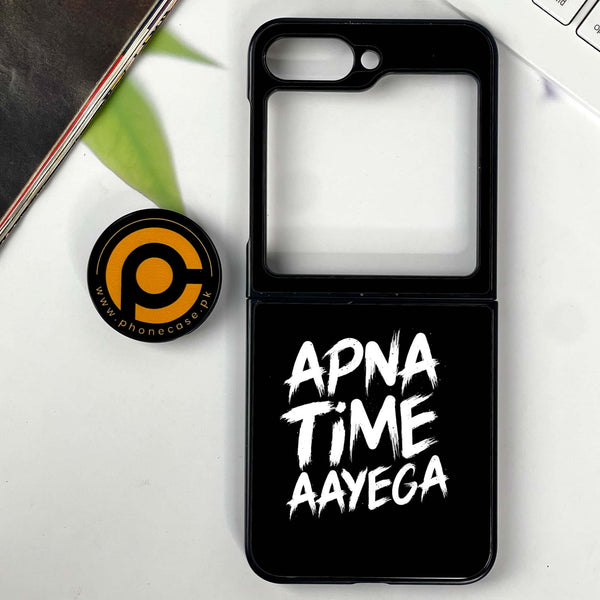 Galaxy Z Flip 6 - Apna Time Ayega - Premium Printed Glass soft Bumper shock Proof Case