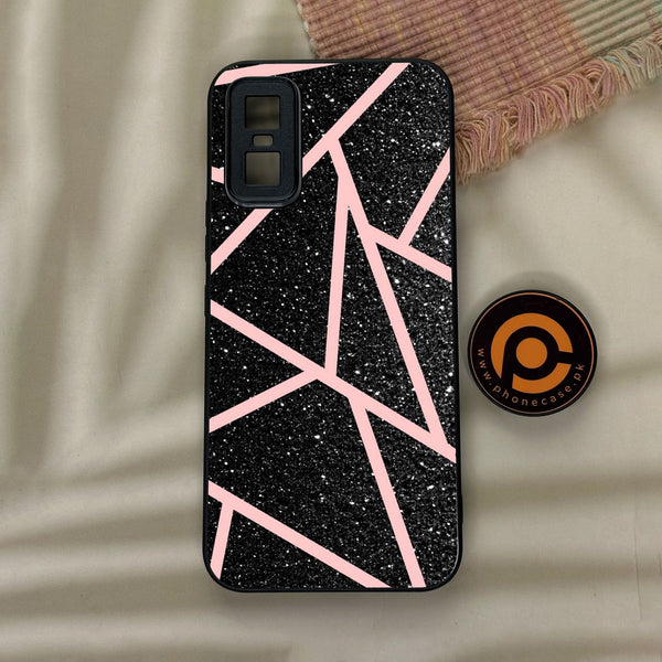 Infinix GT 30 Pro - Black Sparkle Glitter With Rosegold - Premium Metal Printed Soft Bumper Shock Proof Case