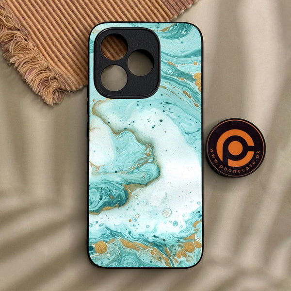 Honor 400 Lite - Aqua Blue Marble Design - Premium Metal Printed Soft Bumper Shock Proof Case