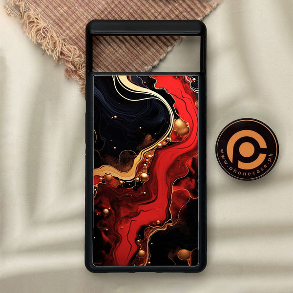 Google Pixel 6 - Red Gold Marble - Premium Metal Printed Soft Bumper Shock Proof Case
