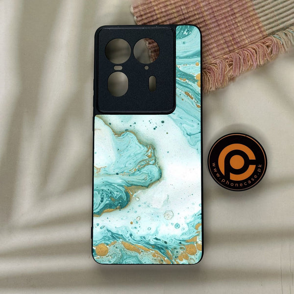 Motorola Edge 50 Ultra - Aqua Blue Marble Design - Premium Metal Printed Soft Bumper Shock Proof Case