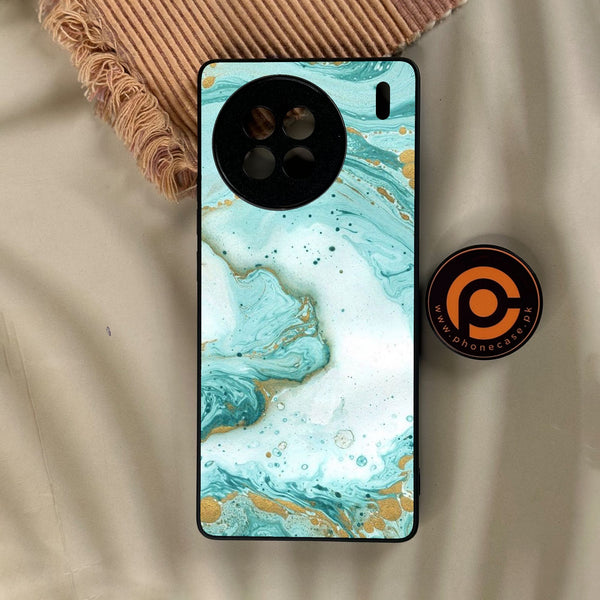 Vivo X90s - Aqua Blue Marble Design - Premium Metal Printed Soft Bumper Shock Proof Case