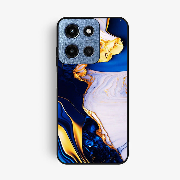 Motorola Moto G 2025 - Blue Golden Marble - Premium Metal Printed Soft Bumper Shock Proof Case