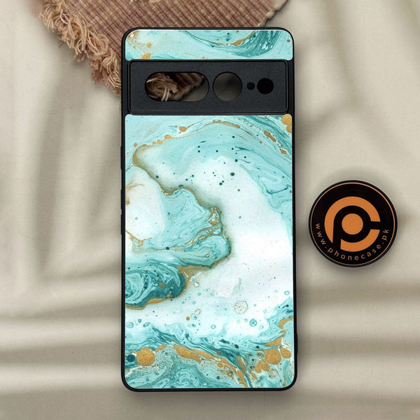Google Pixel 7 Pro - Aqua Blue Marble Design - Premium Metal Printed Soft Bumper Shock Proof Case