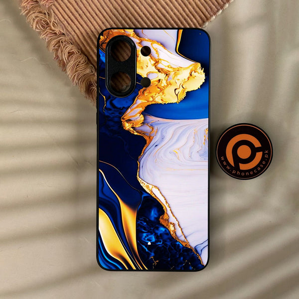 Vivo Y11d - Blue Golden Marble - Premium Metal Printed Soft Bumper Shock Proof Case