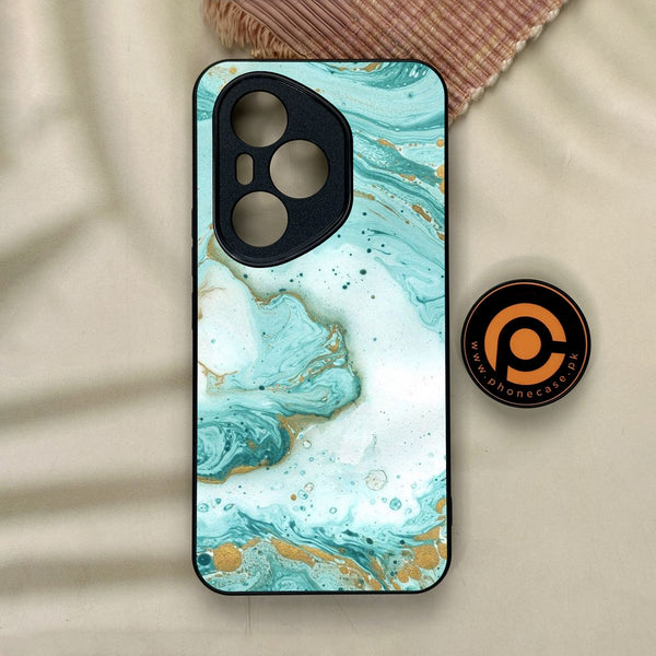 Honor 400 Pro - Aqua Blue Marble Design - Premium Metal Printed Soft Bumper Shock Proof Case