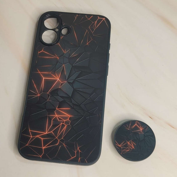 iPhone 16 Plus -3d Design 7  -Premium Metal Printed soft Bumper shock Proof Case   + with pop socket CS-27008