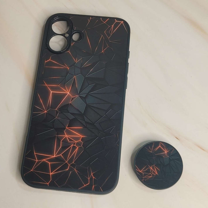 iPhone 16 Plus -3d Design 7  -Premium Metal Printed soft Bumper shock Proof Case   + with pop socket CS-27008