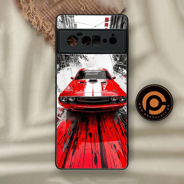 Google Pixel 6 Pro - Red Muscle Car Thrill - Premium Metal Printed Soft Bumper Shock Proof Case