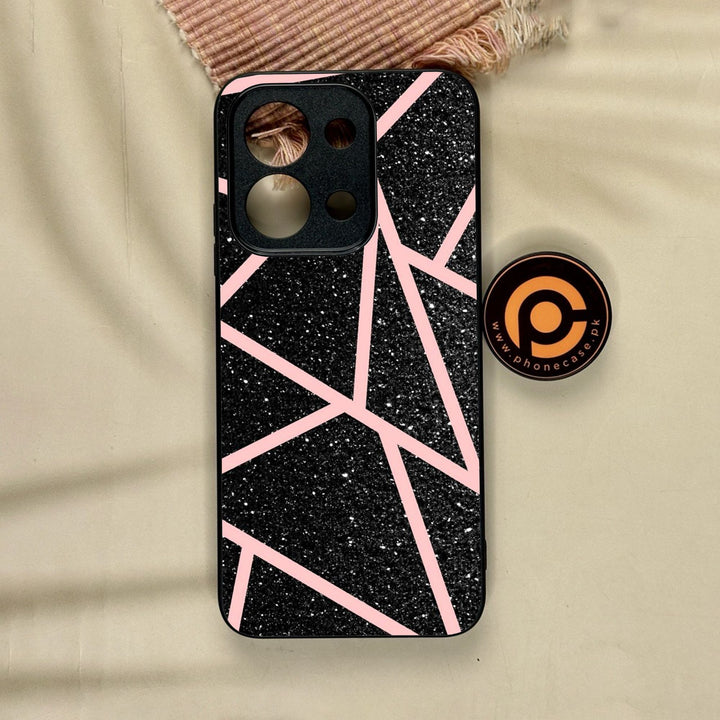 Xiaomi Poco C85 - Black Sparkle Glitter With Rosegold - Premium Metal Printed Soft Bumper Shock Proof Case