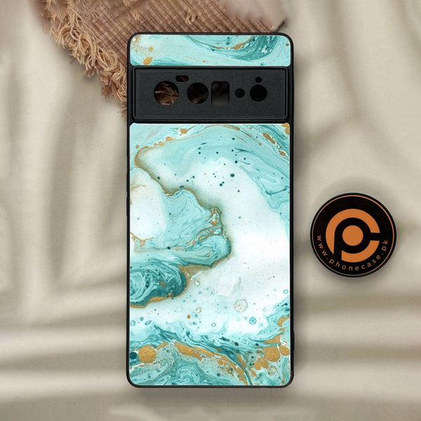 Google Pixel 6 Pro - Aqua Blue Marble Design - Premium Metal Printed Soft Bumper Shock Proof Case