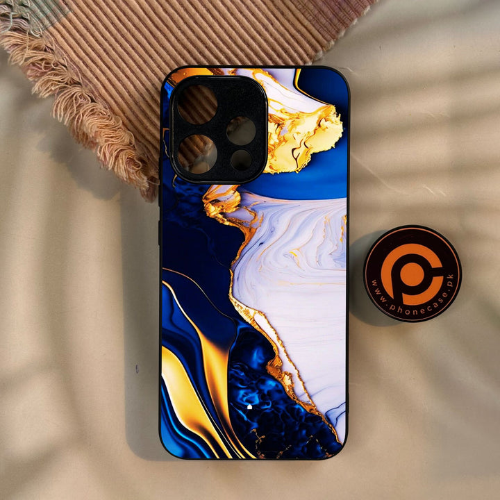 Oppo Reno 15 5G - Blue Golden Marble - Premium Metal Printed Soft Bumper Shock Proof Case