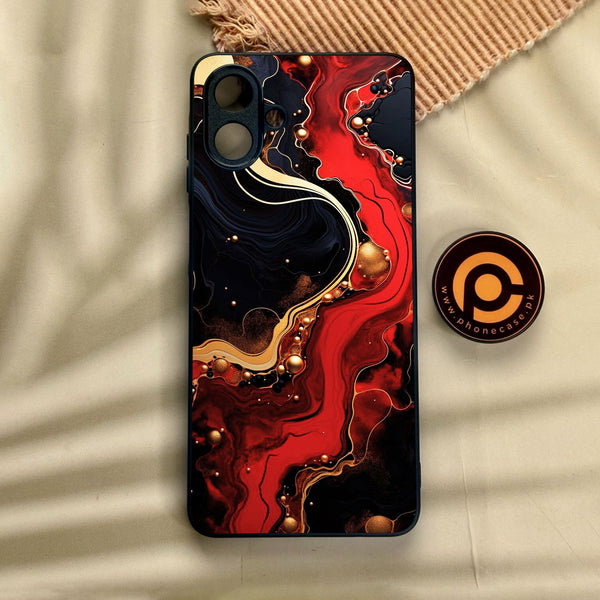 Samsung Galaxy A07 - Red Gold Marble - Premium Metal Printed Soft Bumper Shock Proof Case