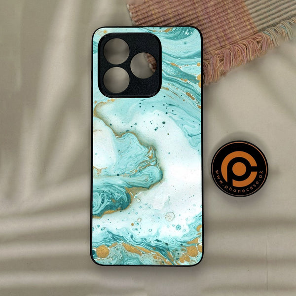 Honor X5c Plus - Aqua Blue Marble Design - Premium Metal Printed Soft Bumper Shock Proof Case