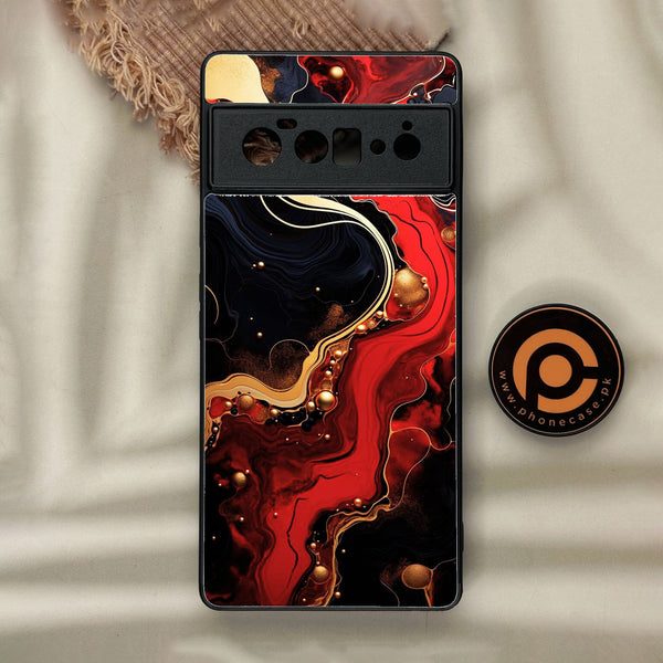 Google Pixel 6 Pro - Red Gold Marble - Premium Metal Printed Soft Bumper Shock Proof Case