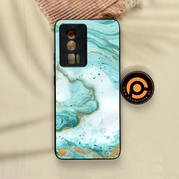 Xiaomi Poco F5 Pro - Aqua Blue Marble Design - Premium Metal Printed Soft Bumper Shock Proof Case