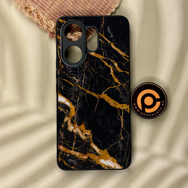Vivo V60 - Golden Black Marble - Premium Metal Printed Soft Bumper Shock Proof Case